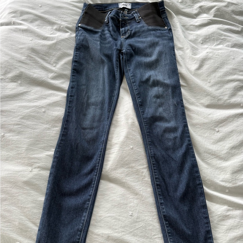 PAIGE Maternity Indigo Skinny Jeans with Charcoal Details